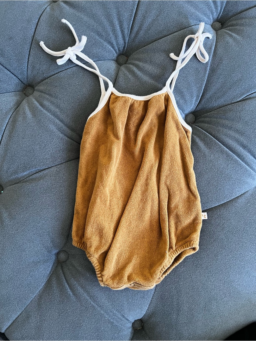 Rylee + Cru Camel One-Piece Bodysuit with White Trim